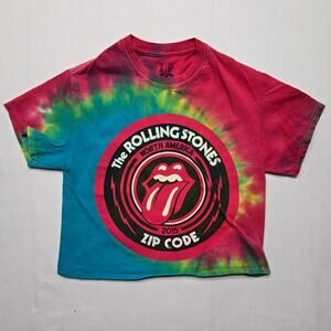 Rolling Stones Zip Code Tour Tie Dye Graphic Cropped Womens Small Rock Tee 2015